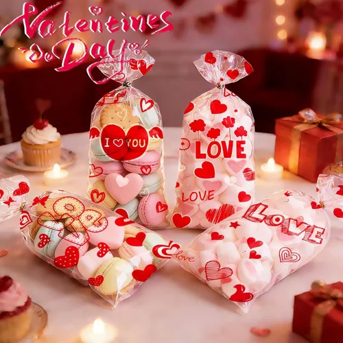 Miniatura 5 de Bolsas de golosinas de San Valentín ONFAON, 180 bolsas de caramelos de San Valentín con 200 lazos para empacar bocadillos, galletas y caramelos, San