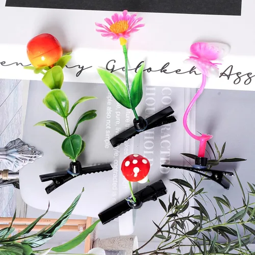Miniatura 4 de 32 pinzas para el cabello con brotes de frijoles, divertidos clips de brote aleatorio, estilos mezclados para plantas, hierba, flores, mariposas