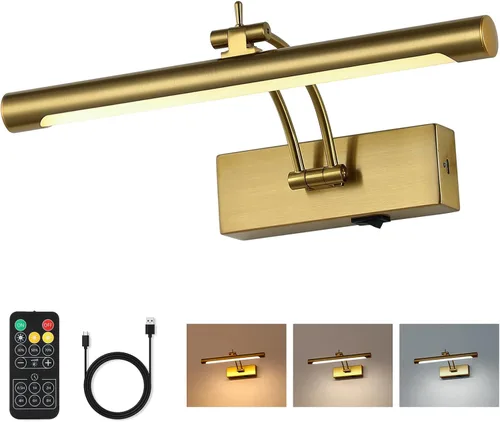 Miniatura 10 de Luces de imagen a pilas con control remoto y temporizador, luz de arte inalámbrica para pinturas con brazo oscilante ajustable en latón, luces