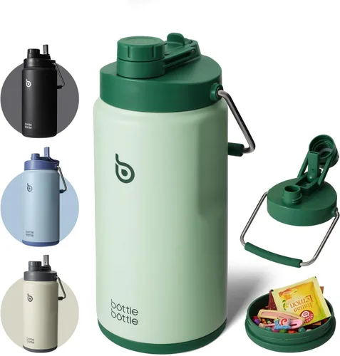 Miniatura 10 de BOTTLE BOTTLE Botella de agua aislada de 64 onzas con popote y tapa de doble uso, jarra de agua de medio galón, acero inoxidable al vacío para Gris