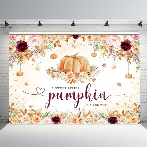 MEHOFOND Telón de fondo de baby shower de calabaza pequeña de 7 x 5 pies para niñas, estilo bohemio, otoño, floral, recién nacido, decoración de