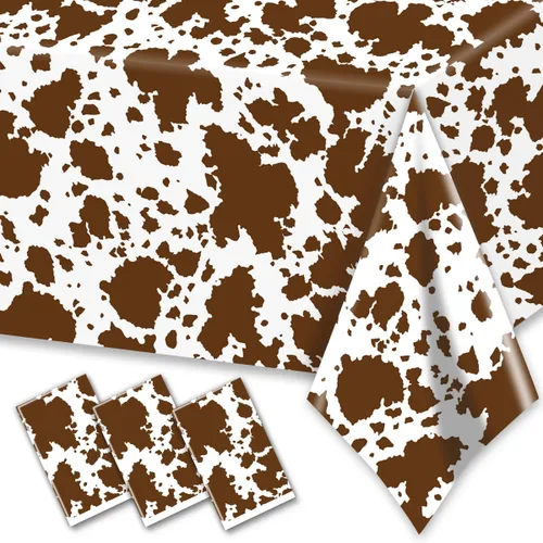 Decoraciones de vaca de las montañas, 3 manteles con estampado de vaca, animales de granja, estampado de vaca marrón, funda rectangular de plástico