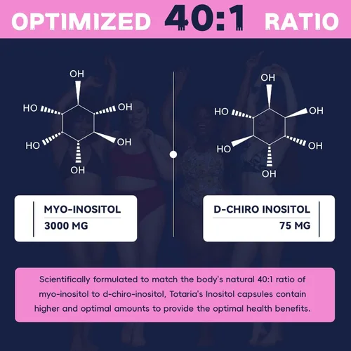 Miniatura 7 de Totaria Suplemento de inositol para mujeres con vitamina D3, folato, proporción 40:1 mio-inositol y complejo D-quiro inositol, cápsulas de inositol