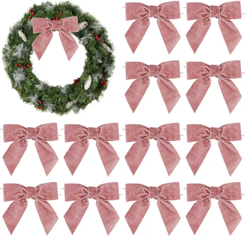 Miniatura 15 de AIMUDI Lazos de Terciopelo Burdeos de 4.5" Lazos de Navidad para Árbol Lazos Prefabricados para Coronas Lazos con Alambre Retorcido para Envolver