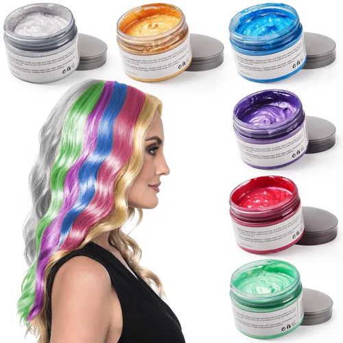 6 colores de cera para el cabello, 6 en 1 plateado, azul, morado, dorado, verde, rosa, rojo, color temporal para el cabello para fiestas, cosplay,
