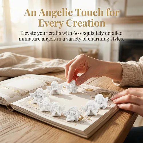 Miniatura 8 de EXCEART 60 piezas de figuras de ángel en miniatura, mini estatua de ángel, adornos de resina, cuentas planas para bricolaje, álbumes de recortes