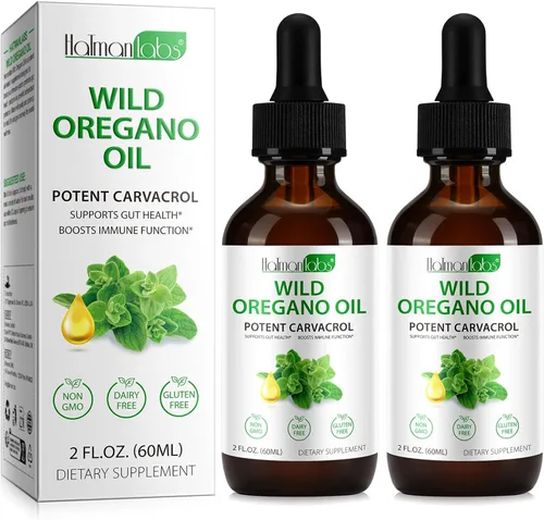Paquete de 2 gotas líquidas de aceite de orégano orgánico, suplemento de hierbas naturales con aceite de gotas de orégano, inmune, apoyo digestivo y