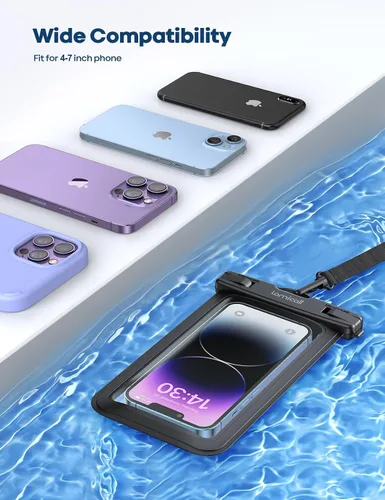 Miniatura 7 de Lamicall Funda impermeable para teléfono iPhone 17 16 15 14 13 12 Pro Max Plus XS, bolsas de equipo de natación para 4-7 pulgadas, negro y negro