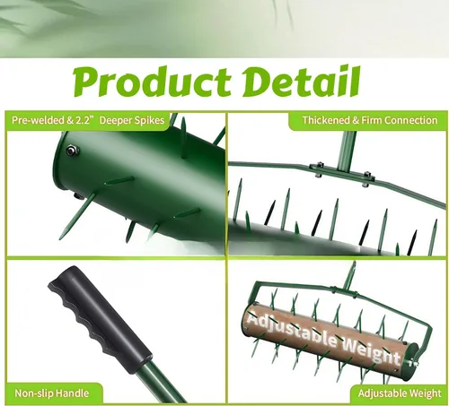 Miniatura 6 de Aireador de césped de 18 pulgadas, herramienta manual de alta resistencia con mango de metal de 50 pulgadas para el cuidado del césped, aireador