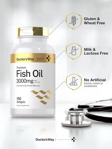 Miniatura 5 de Doctor's Way Aceite de pescado 3000 mg 150 cápsulas blandas Omega-3 con EPA y DHA Suplemento sin OMG, sin gluten