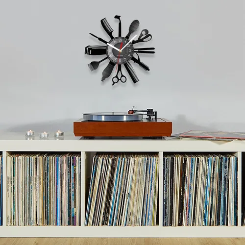 Miniatura 9 de Reloj de pared con herramientas de peluquería de 12 pulgadas con 7 colores cambiantes, reloj de pared para peluquería y negocios, reloj de pared