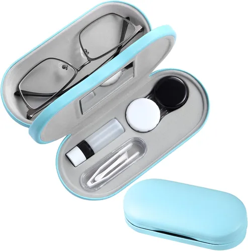 Miniatura 11 de AITIME Estuche 2 en 1 portátil de doble cara para lentes de contacto y gafas - Acanalado, kit de almacenamiento multifuncional, duradero, compacto