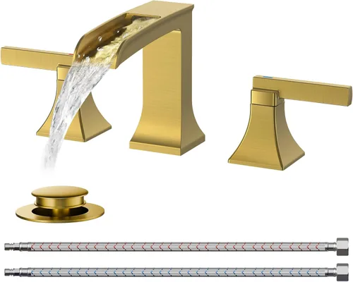 Miniatura 24 de FORIOUS Grifos cuadrados de baño de níquel cepillado y negro de 3 agujeros, cascada de 8 pulgadas, grifo de lavabo de baño con drenaje emergente