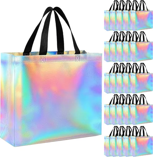 Miniatura 10 de Paquete de 25 bolsas de regalo grandes para regalo, fiesta de cumpleaños, boda, bolsa de regalo reutilizable, bolsas de regalo gigantes plateadas