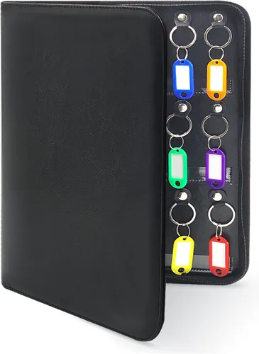 Organizador de llaves portátil con cremallera, funda de cuero para llaves con 36 ganchos para llaves y etiquetas, administrador portátil, carpeta de