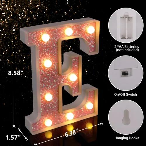 Miniatura 2 de Letras con luces LED, letras de marquesina con brillantina rosa, letras del alfabeto, letreros iluminados por pilas, para decoración de fiestas