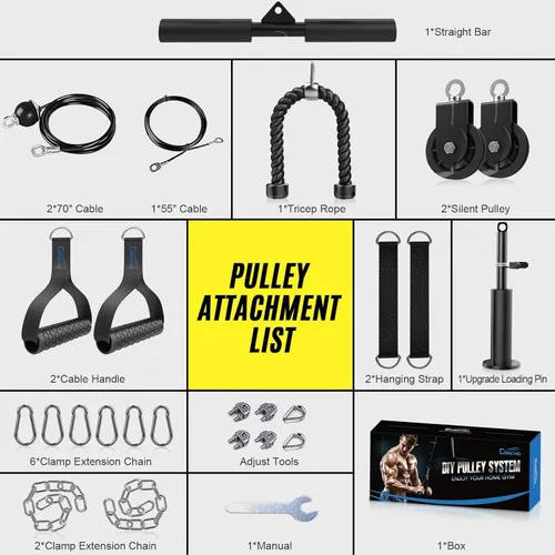 Miniatura 5 de Concho Sistema de polea de peso, sistema de polea de cable mejorado para gimnasio con cable de peso ajustable y asas desmontables, sistema de polea
