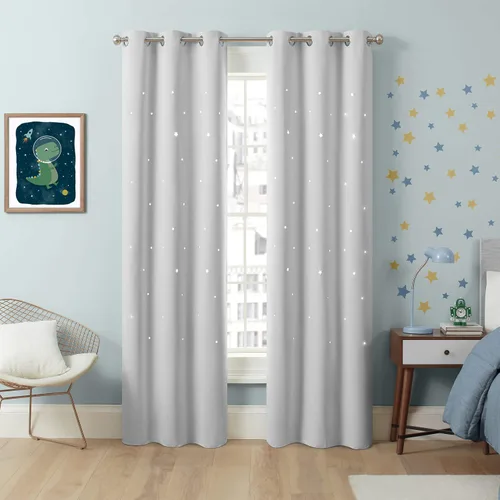 ECLIPSE Dreamer Star - Cortinas para oscurecer la habitación con ojales y corte láser, para dormitorio (2 paneles), 34 x 84 pulgadas, color blanco