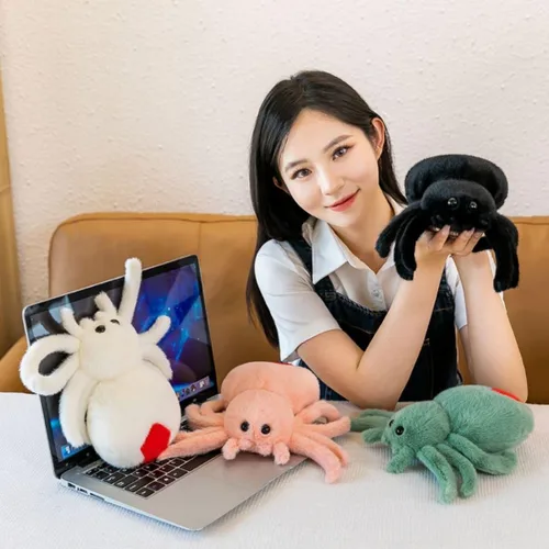 Miniatura 8 de Juguete de peluche de araña, suave peluche Kawaii de Halloween de 10 pulgadas, decoración de regalo para niños y adultos (negro)