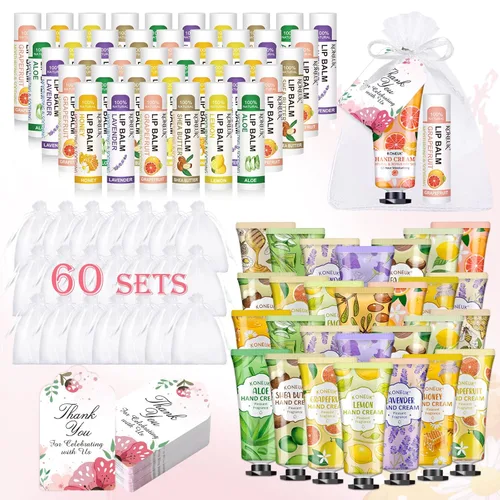 Miniatura 8 de Paquete de 30 mascarillas faciales a granel, juegos de crema de manos a granel y bálsamo labial a granel, rellenos de calcetines para mujeres