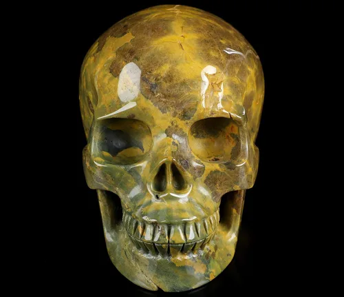Miniatura 2 de Skullis Calavera de cristal de jaspe oceánico, escultura de arte fino de piedras preciosas talladas a mano, estatua de piedra curativa de Reiki.3208