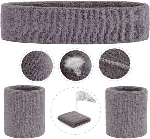 Miniatura 72 de ONUPGO - Conjunto de diadema y muñequeras deportivas para el sudor, hechas de algodón con bucles, muñequeras, contra humedad