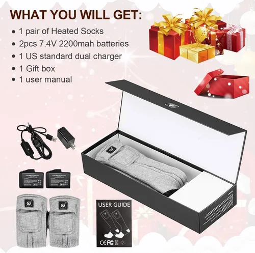 Miniatura 6 de Calcetines térmicos para hombres y mujeres, 7.4 V 2200 mAh, batería recargable eléctrica, calcetines de invierno cálidos, calcetines de calefacción