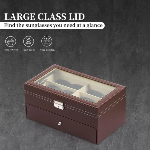 Miniatura 26 de AUTOARK AW-023 - Organizador de cuero para guardar lentes de sol, 12 piezas, color negro, AW-023