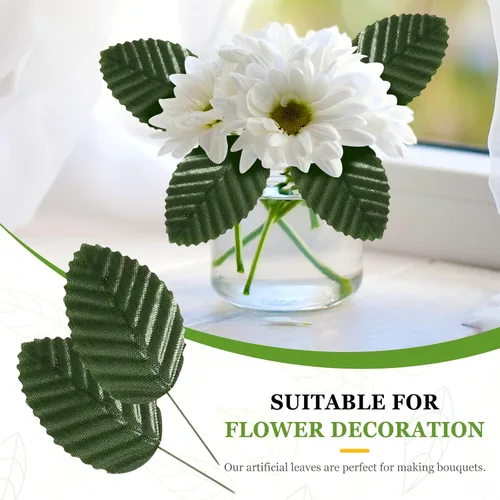 Miniatura 5 de Hojas artificiales, 200 piezas de alambre de rosa falsa con alambre de una sola hoja, hojas para manualidades, manualidades, ramo decorativo
