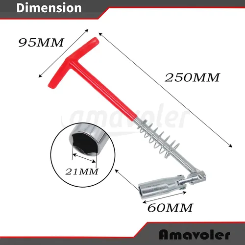 Miniatura 2 de Llave de bujía de 0.827 in-13/16 pulgadas (mango T), acero de aleación de rotación de 360 grados, herramienta de bujía del motor.