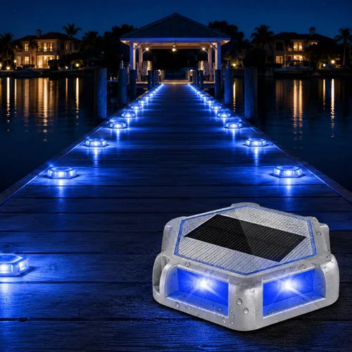 Miniatura 17 de Luces solares para muelle de entrada, 16 paquetes impermeables de 1200 mAh para exteriores, luces LED de aluminio para exteriores, luz de Azul