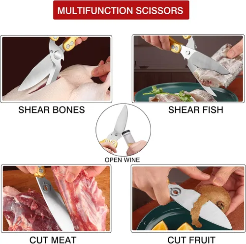 Miniatura 8 de Tijeras de cocina resistentes para aves de corral para cortar carne, aptas para lavavajillas e inoxidables, tijeras de cocina para pollo, pavo
