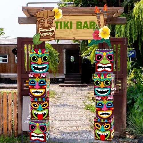 Miniatura 5 de Teling 4 cajas de decoración de fiesta hawaiana Tiki, cajas de recuerdo tropicales de verano para interiores y exteriores, centros de mesa Aloha