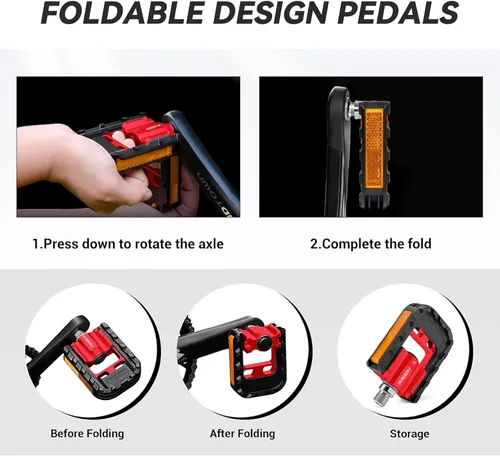 Miniatura 4 de KABON Pedales de bicicleta plegables, pedales plegables de bicicleta con aluminio, pedales de ciclismo antideslizantes universales de 9/16 pulgadas