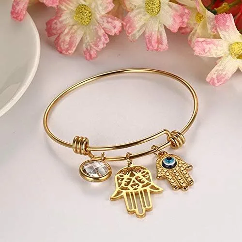 Miniatura 3 de Pulsera de acero inoxidable con dije de mal de ojo, buena suerte, Hamsa, mano de Fátima, regalo para mujer, Acero inoxidable