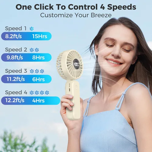 Miniatura 3 de Ventilador de mano plegable, ventiladores de mano recargables de 5000 mAh con potente refrigeración, 4 velocidades, pantalla LED, ventilador