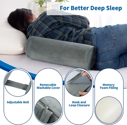 Miniatura 4 de BALAPET Almohada corporal para dormir de lado, almohada cilíndrica enrollable para una mejor respiración de sueño (gris, tamaño grande)