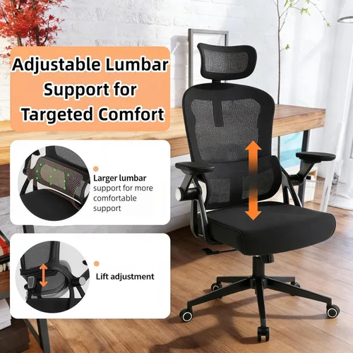 Miniatura 4 de Silla de oficina ergonómica, sillas de escritorio cómodas de 350 libras con reposacabezas ajustable y soporte de espalda lumbar, sillas de negro