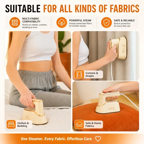 Miniatura 5 de YIKA Plancha de vapor para ropa, plancha vaporizadora de prendas de mano 2 en 1, calentamiento de 25s, suela de cerámica, removedor de arrugas