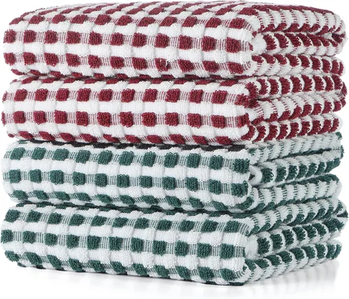 Miniatura 18 de SALAS Paños de cocina de algodón para secar platos de cocina, toallas de cocina de rizo de celosía, paños de cocina altamente absorbentes con lazo