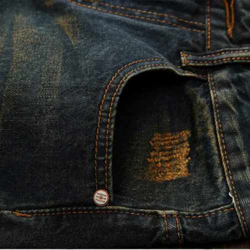 Miniatura 5 de utcoco Pantalones de mezclilla clásicos para hombre, corte delgado, cintura media, pierna recta, agujeros rasgados, rasgados, jeans