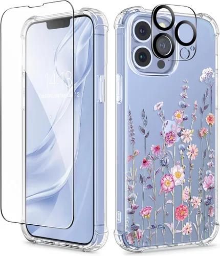 Miniatura 153 de GVIEWIN Funda diseñada para iPhone 13 de 6.1 pulgadas, con protector de pantalla de vidrio templado + protector de lente de cámara, flor