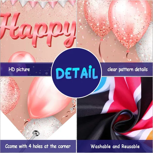 Miniatura 3 de Cartel de feliz cumpleaños número 40 color oro rosa, telón de fondo con globos de confeti para mujeres de 40 años, suministros de fiesta