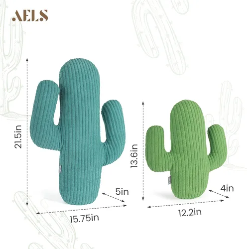 Miniatura 2 de AELS Juego de 2 almohadas decorativas de cactus, juego de almohada de felpa de cactus a rayas de pana de 22 y 14 pulgadas, almohada para siesta