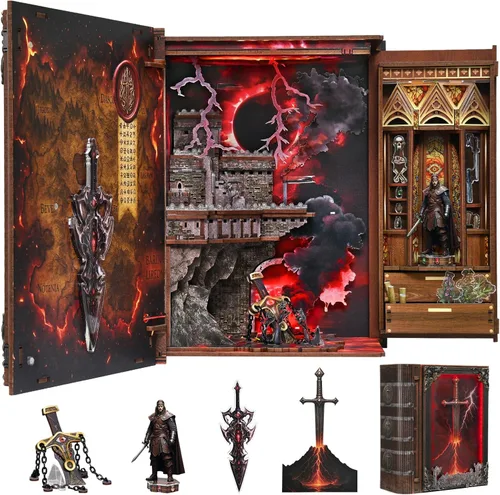 Miniatura 23 de CCCDF - Kit de manualidades para rincón de lectura de biblioteca, kit de casa de muñecas en miniatura, rompecabezas de madera 3D con luces LED