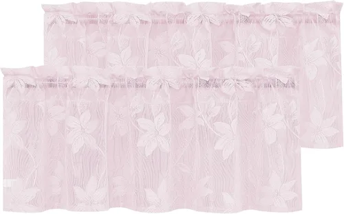 Miniatura 34 de DWCN Paquete de 2 cenefas de encaje floral para cocina, 52 x 18 pulgadas, con bolsillo para barra, cortina de gasa para ventana pequeña, cocina