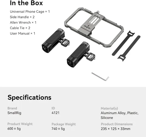 Miniatura 7 de SmallRig Jaula universal para teléfono, kit de aparejo de video para teléfono inteligente con asas, estabilizador de estuche de video