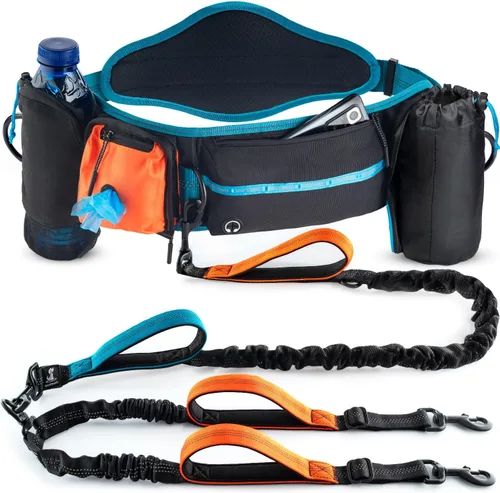 Miniatura 7 de SparklyPets Double Bungee Waist 2 Dog Leash with Back Brace – Dual Dog Leash for Medium/Large Breeds – Running Belt Fanny Pack with Phone, Waste