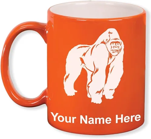 Miniatura 7 de LaserGram Taza de café redonda de cerámica de 11 oz, gorila, grabado personalizado incluido (blanco)