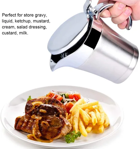 Miniatura 4 de Salsa de doble pared con aislamiento térmico de acero inoxidable 304 Salsa de barco Serveware para bebidas Olla de cocina Jarra para servir